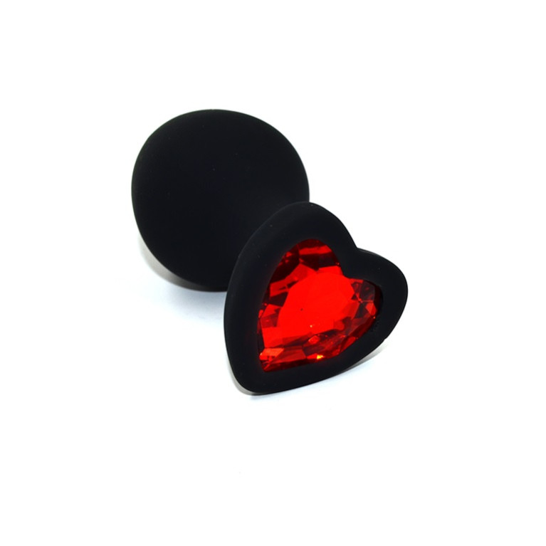 Черная анальная пробка из силикона с красным кристаллом в форме сердца ⟨Medium⟩ ⟨10131010/060821/0516040/1, КИТАЙ⟩