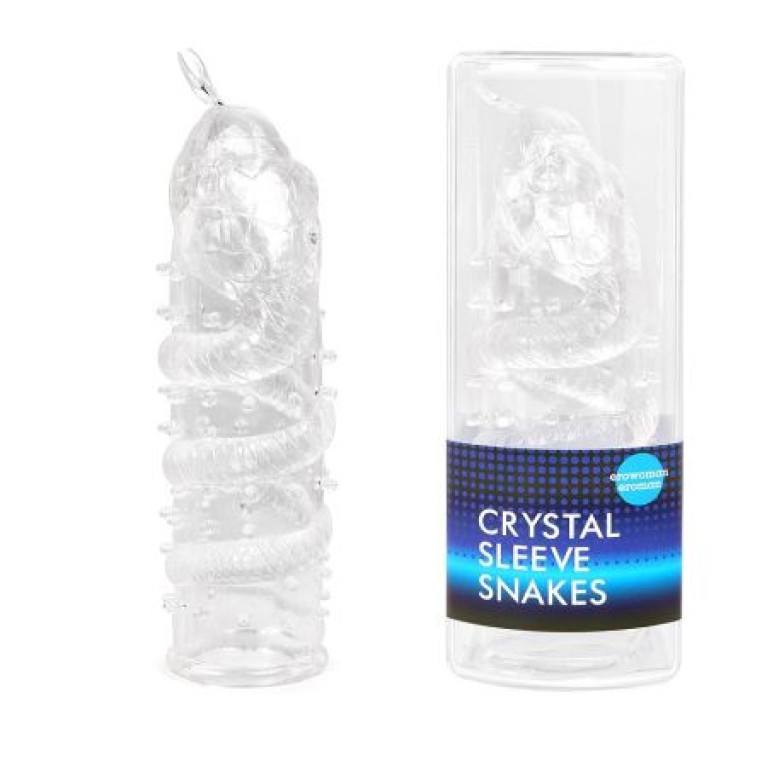 Закрытая рельефная насадка Crystal sleeve snakes в виде змеи с усиками - 14 см