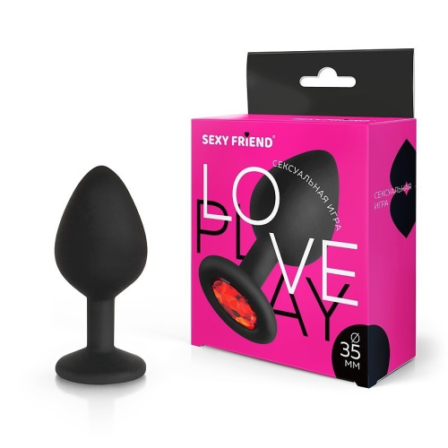 Втулка анальная, чёрная, цвет кристалла красный, силикон