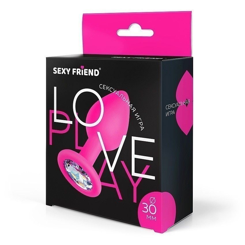 Анальная втулка со стразом Sexy friend фуксия, цвет кристалла бесцветный, силикон, L 73 мм, D 30 мм