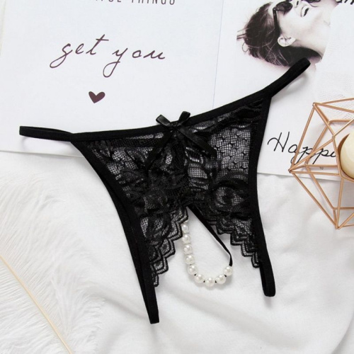Трусики кружевные с доступом и бусами "Munisa Panties Black"