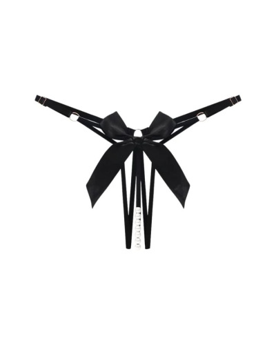 Трусы женские с доступом и бусами "Present" регулируемые по размеру черные