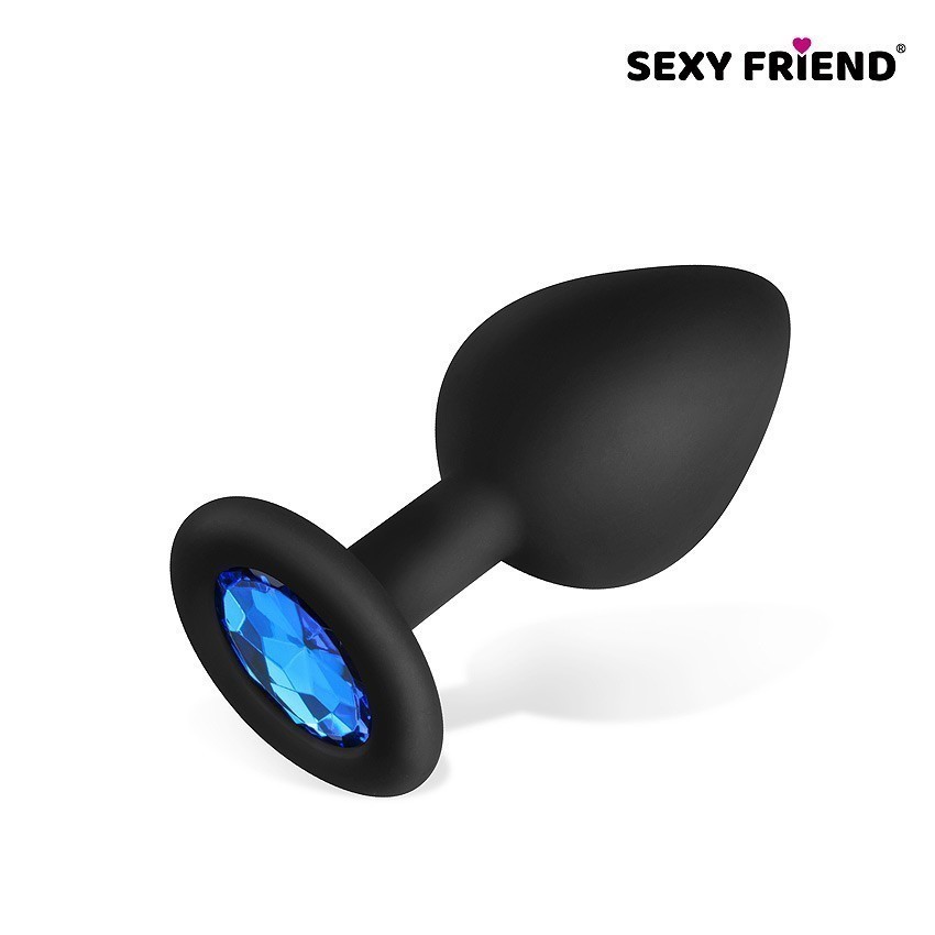 Втулка анальная, чёрная, цвет кристалла голубой, силикон