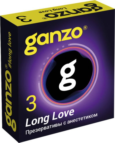 Презервативы Ganzo Long Love, с анестезирующим эффектом, латекс, 18 см, 3 шт