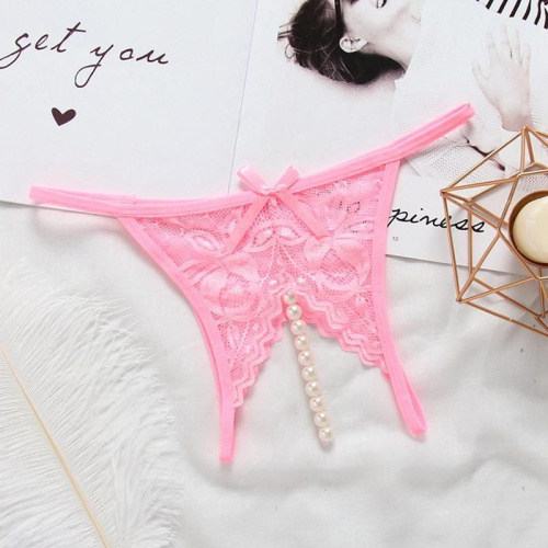 Трусики кружевные с доступом и бусами "Munisa Panties Pink"