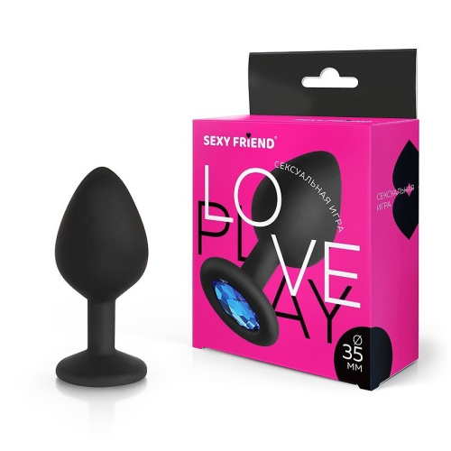 Втулка анальная, чёрная, цвет кристалла голубой, силикон