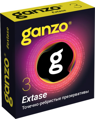 Презервативы Ganzo Extase, с точечно-ребристой поверхностью, анатомической формы, латекс, 18 см, 3 ш