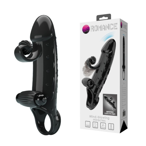 Насадка на пенис с вибрацией и движущимся отросток для стимуляции клитора