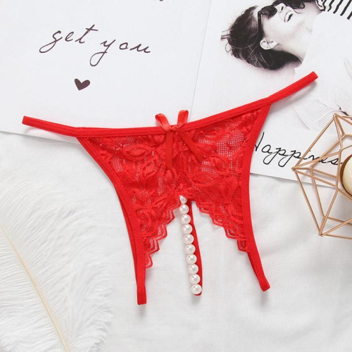 Трусики кружевные с доступом и бусами "Munisa Panties Red"