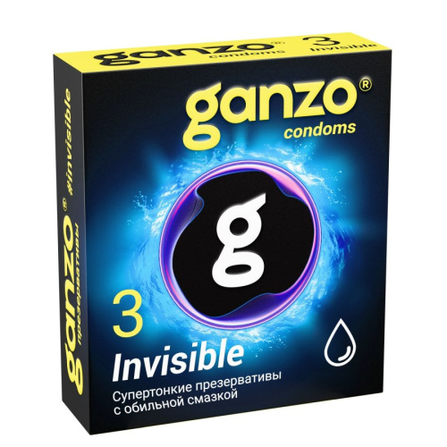 ПРЕЗЕРВАТИВЫ GANZO INVISIBLE №3 BLACK EDITION (гладкие супертонкие с доп. смазкой), 3 шт. в упак.