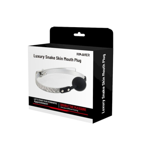 Кляп «Snake-print leather silicone mouth Gag» серый
