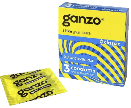 Презервативы Ganzo Classic, классические, с обильной смазкой, латекс, 18,5 см, 3 шт