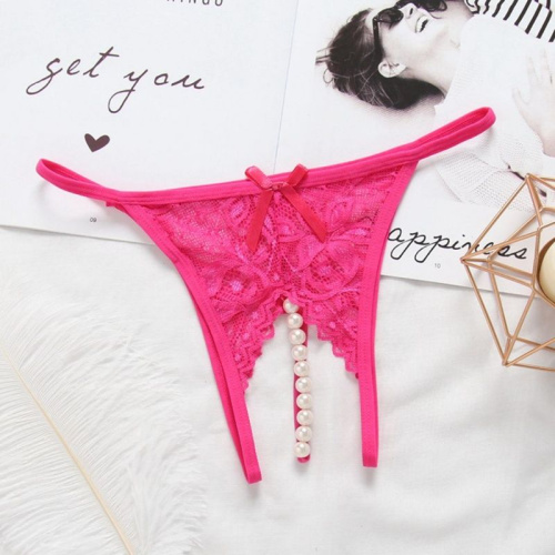 Трусики кружевные с доступом и бусами "Munisa Panties Crimson"
