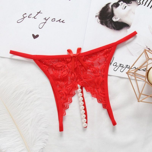 Трусики кружевные с доступом и бусами "Munisa Panties White"
